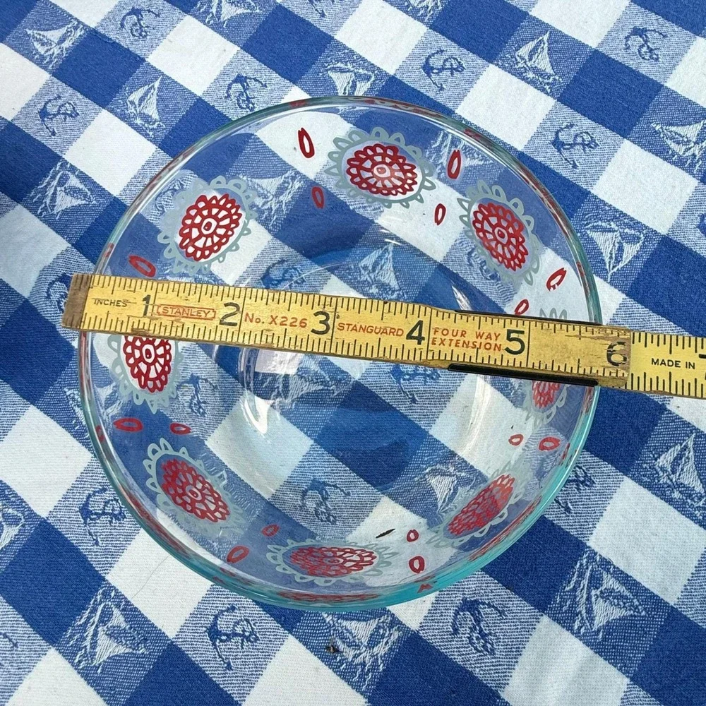 Pyrex Mixing Bowl 750ml Clear‎ Red  Excellent Floral Medallion 7201